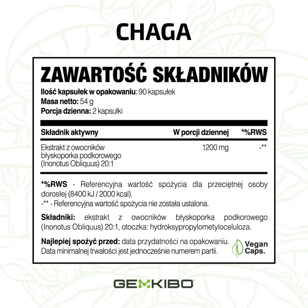 CHAGA 20:1 Organic Adaptogen Formula - 90 kapsułek
