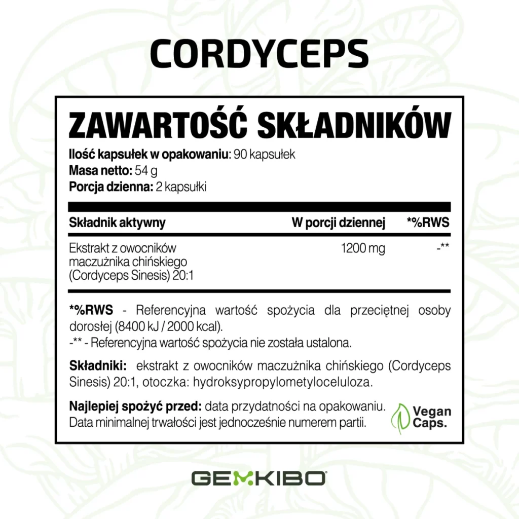 Cordyceps 20:1 Organic Adaptogen Formula - 90 kapsułek