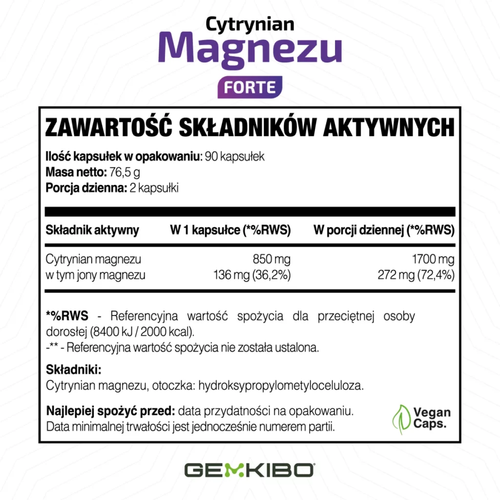 Cytrynian Magnezu Forte - 90 kapsułek