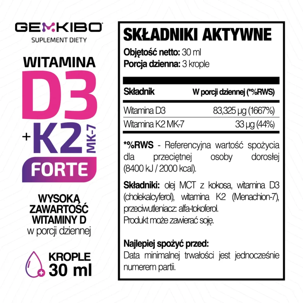 Witamina D3 + K2 MK-7 Forte - krople 30ml